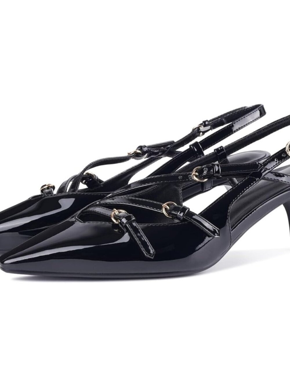 Women's Black Low Slingback Kitten Shoes Closed Toe Pumps Low Stiletto Heels